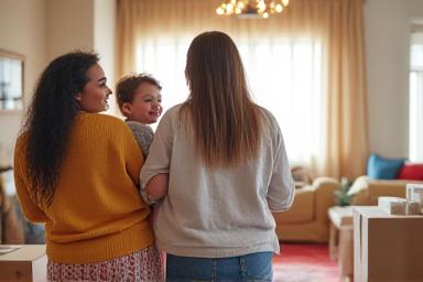 Familia reubicandose en su nuevo hogar